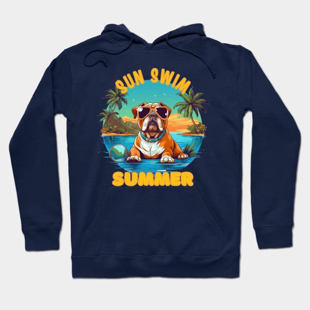 The Bulldog Dog's Vacation. Sun Swim Summer. Hoodie by Cute Dogs AI